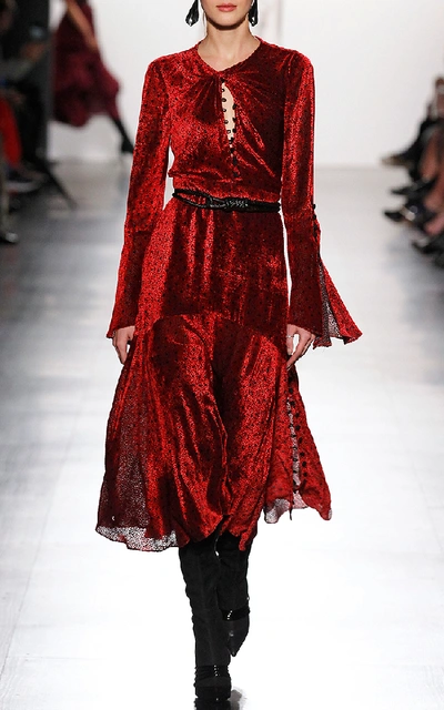 Shop Prabal Gurung Long Sleeve Twist Dress With Keyhole In Red