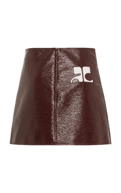 Shop Courrèges Cotton Blend-vinyl Mini Skirt In Burgundy