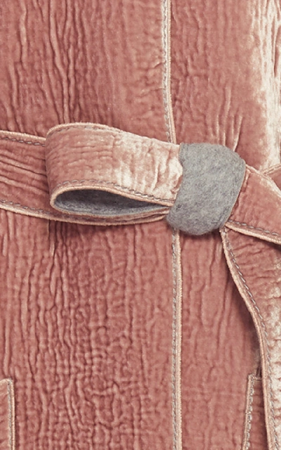 Shop Bottega Veneta Belted Crushed Velvet Coat In Pink