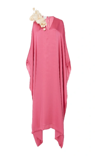 Shop Esme Vie M'o Exclusive Floral-appliquéd Silk-satin Kaftan In Pink