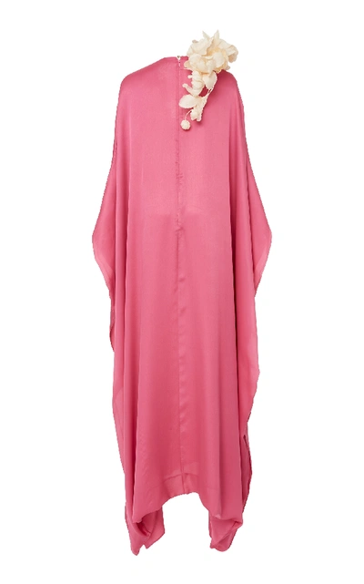 Shop Esme Vie M'o Exclusive Floral-appliquéd Silk-satin Kaftan In Pink