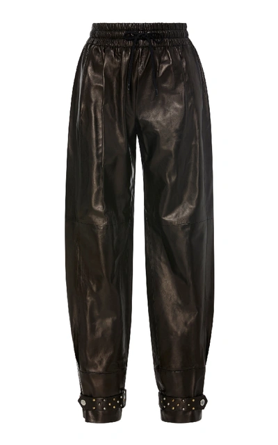 Shop Givenchy Pearl-embellished Leather Tapered Pants In Black