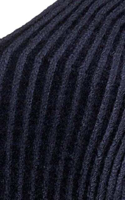 Shop Mrz Off-the-shoulder Ribbed-knit Midi Dress In Navy