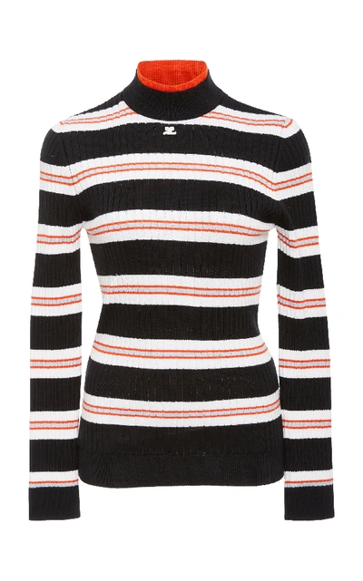 Shop Courrèges Striped Rib-knit Sweater