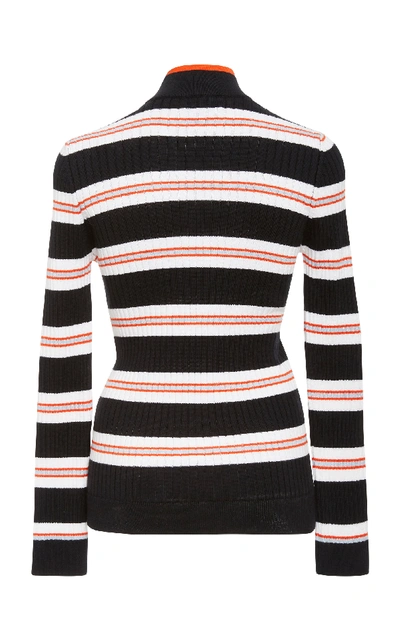 Shop Courrèges Striped Rib-knit Sweater