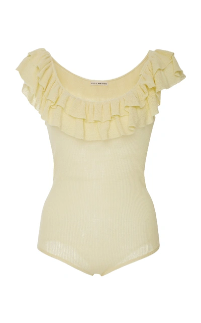 Shop Ulla Johnson Arlee Ruffled Cotton Bodysuit In Yellow