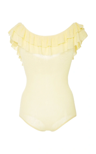 Shop Ulla Johnson Arlee Ruffled Cotton Bodysuit In Yellow