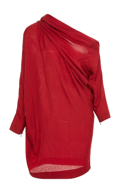 Shop Carmen March One-shoulder Crepe Mini Dress In Red