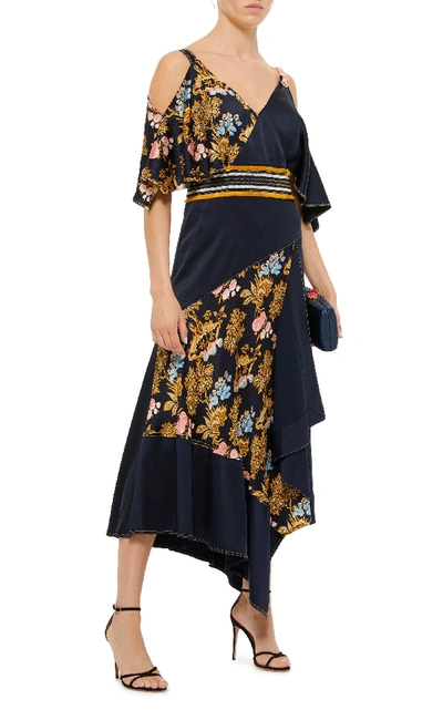 Shop Peter Pilotto Asymmetric Cold-shoulder Printed Silk Dress