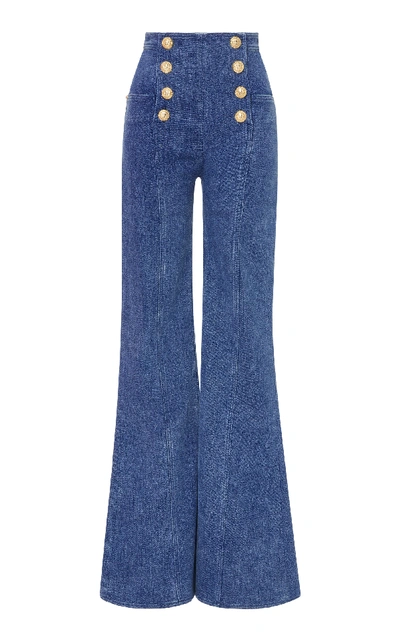 Shop Balmain High-rise Flared Jeans In Blue