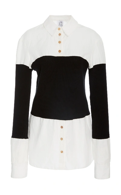 Shop Rosie Assoulin Long Sleeve Shirt With Ribbed Bodice In White