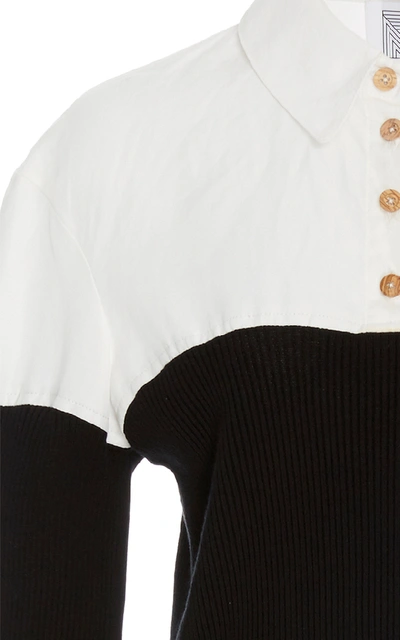Shop Rosie Assoulin Long Sleeve Shirt With Ribbed Bodice In White