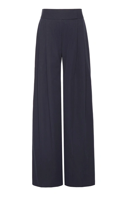 Shop Marina Moscone Wide Leg Cotton Blend Trousers In Navy