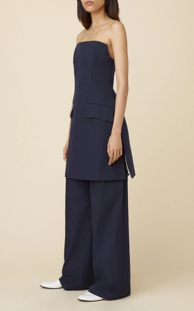 Shop Marina Moscone Wide Leg Cotton Blend Trousers In Navy