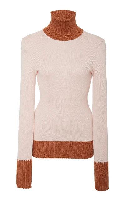 Shop Victoria Beckham Fine Gauge Rib With Chunky Trim Polo In Neutral