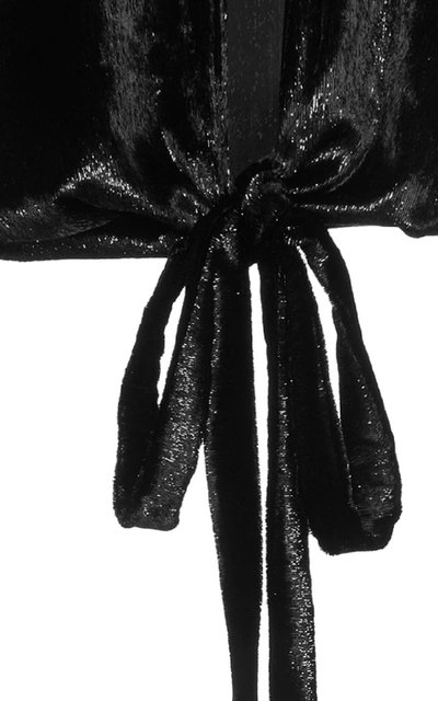 Shop Attico Velvet Feathered Crop Top In Black