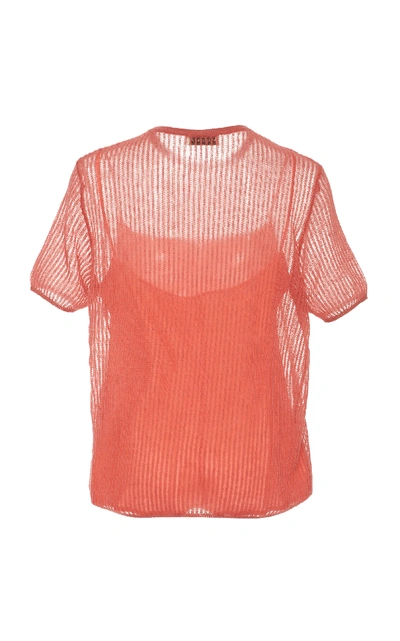 Shop Mansur Gavriel Short-sleeve Open Knit Sweater In Pink