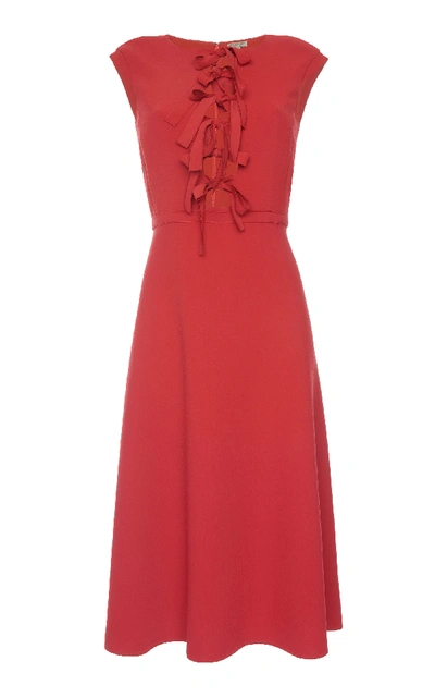 Shop Bottega Veneta Bow Front Cap Sleeve Dress In Red
