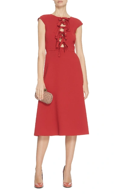 Shop Bottega Veneta Bow Front Cap Sleeve Dress In Red