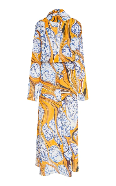 Shop Rosie Assoulin Scarf Dress With Cinched Waist In Orange