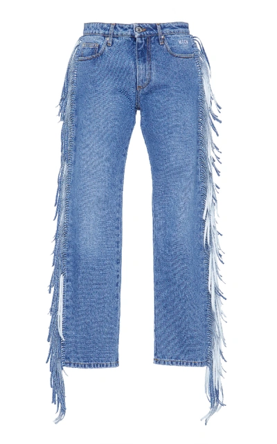 Shop Msgm Fringe Jeans In Blue