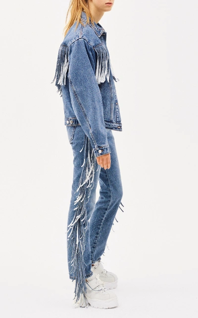 Shop Msgm Fringe Jeans In Blue