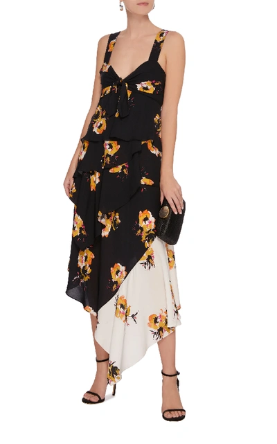 Shop A.l.c Natalia Mixed Ruffled Silk Midi Dress In Floral