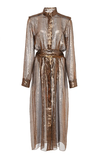 Shop Partow Brooklyn Metallic Silk Blend Dress In Brown