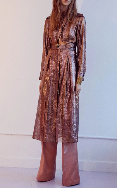 Shop Partow Brooklyn Metallic Silk Blend Dress In Brown