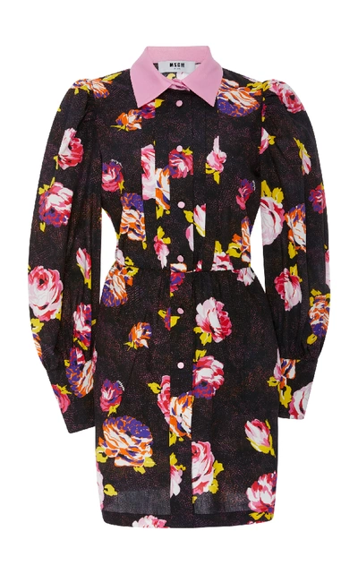 Shop Msgm Floral Printed Button-up Mini Dress