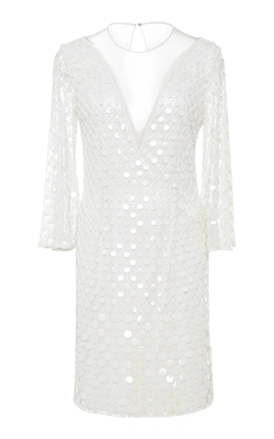 Shop Joanna Mastroianni Illusion Deep V-neck Dress In White