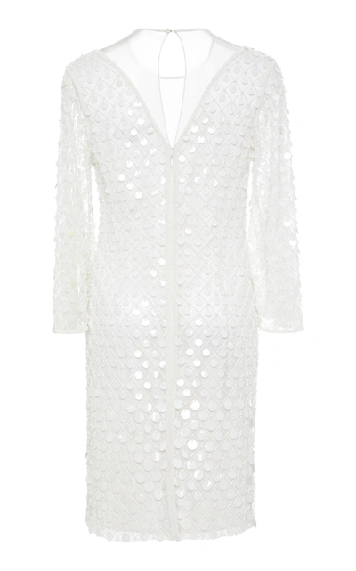 Shop Joanna Mastroianni Illusion Deep V-neck Dress In White