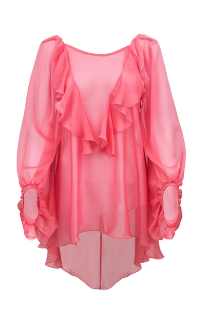 Shop Lana Mueller Bintou Ruffled Chiffon Blouse In Pink