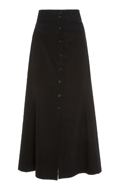 Shop A.l.c Amelie High Waist Button Front Midi Skirt In Black