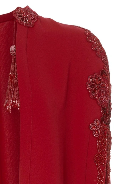 Shop Zuhair Murad Embroidered Crepe Cady Maxi Cape In Red