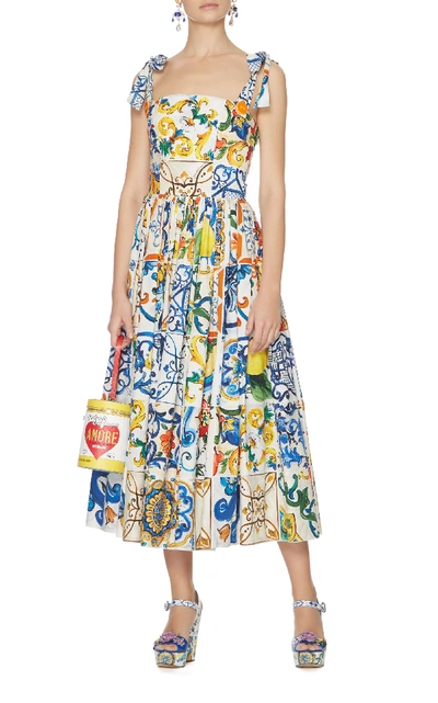 Shop Dolce & Gabbana Maiolica Tie Strap Tank Midi Dress In Print