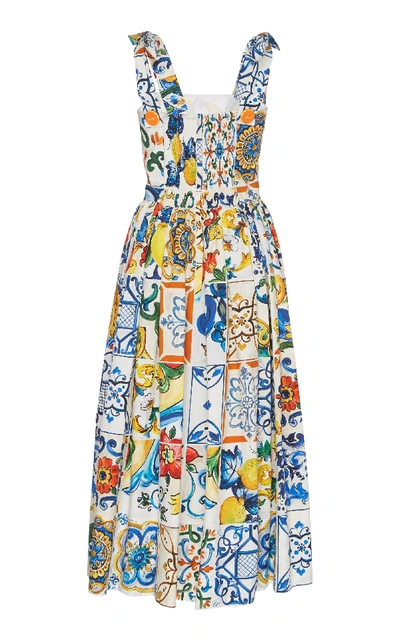 Shop Dolce & Gabbana Maiolica Tie Strap Tank Midi Dress In Print