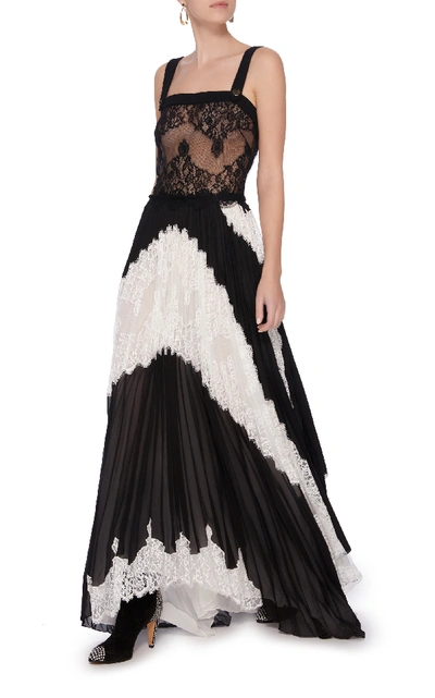 Shop Givenchy Asymmetric Silk-georgette And Lace Maxi Dress In Black