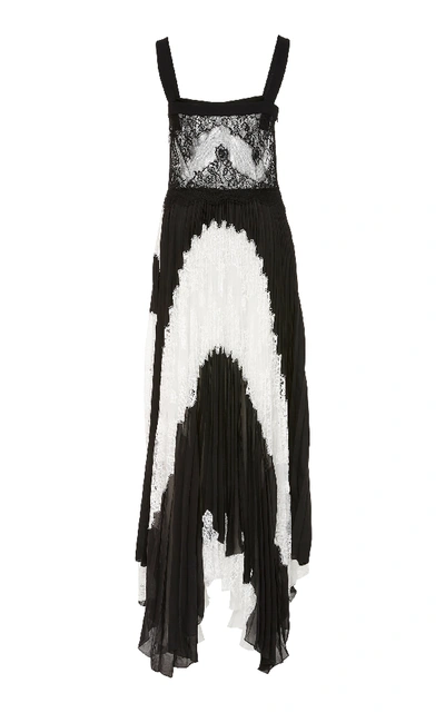 Shop Givenchy Asymmetric Silk-georgette And Lace Maxi Dress In Black