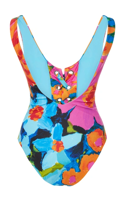 Shop Mara Hoffman Desa Lace-up One Piece Swimsuit In Floral