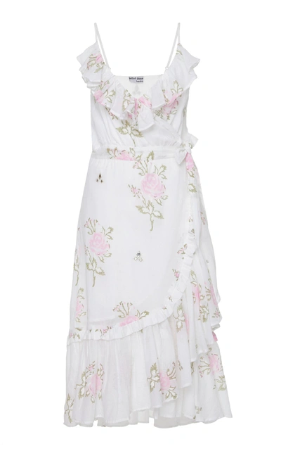 Shop Juliet Dunn Rose Print Cotton Wrap Midi Dress In Floral