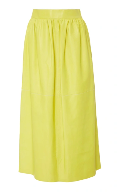 Shop Cyclas Leather Midi Skirt In Yellow