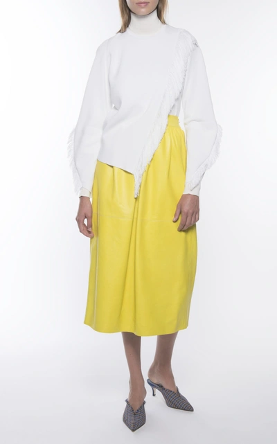 Shop Cyclas Leather Midi Skirt In Yellow