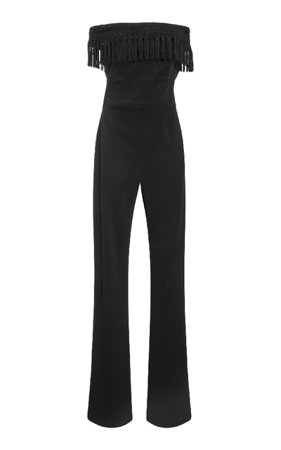Shop Galvan Conquista Off-the-shoulder Crepe Jumpsuit In Black