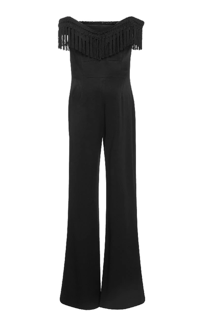 Shop Galvan Conquista Off-the-shoulder Crepe Jumpsuit In Black