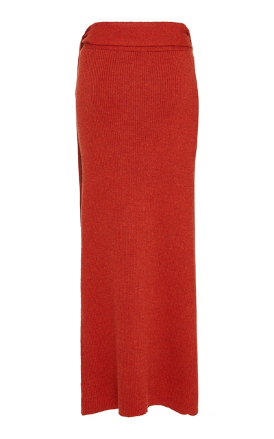 Shop Mara Hoffman Azalea Knit High-waisted Midi Skirt In Red