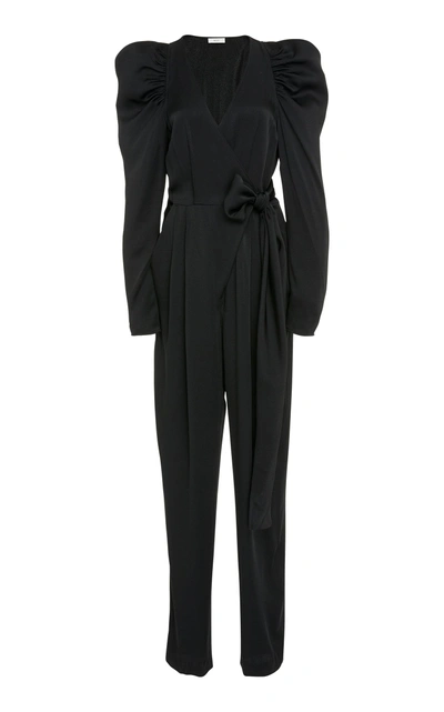 Shop A.l.c Christian Puff Sleeve Crepe De Chine Jumpsuit In Black