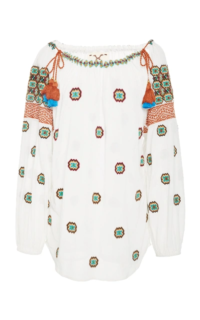 Shop Figue Peia Tasseled Printed Cotton Top In White