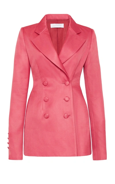 Shop Marina Moscone Wool Silk Blend Basque Blazer In Pink