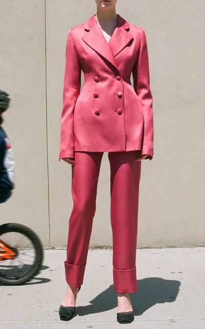 Shop Marina Moscone Wool Silk Blend Basque Blazer In Pink